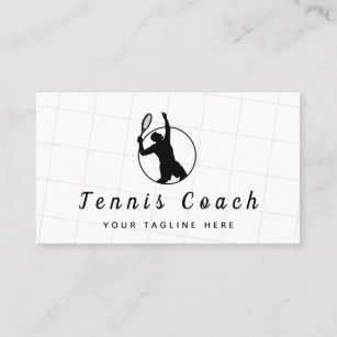 Classy Black & White Tennis Coach Professional     Business Card