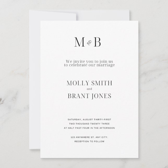 Classy Black/White Wedding Invitation (Front)
