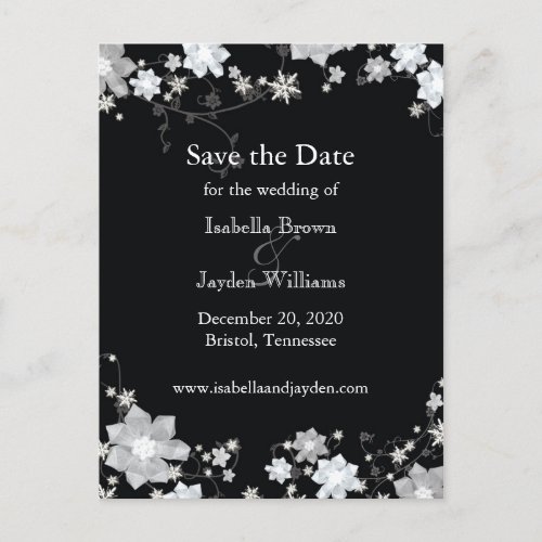 Classy Black  White Winter Wedding Save the Date Announcement Postcard