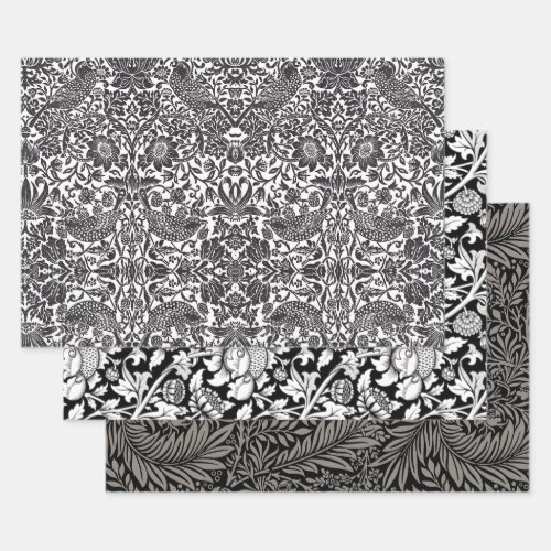 CLASSY BLACK WILL MORRIS HEAVY WEIGHT DECOUPAGE WRAPPING PAPER SHEETS
