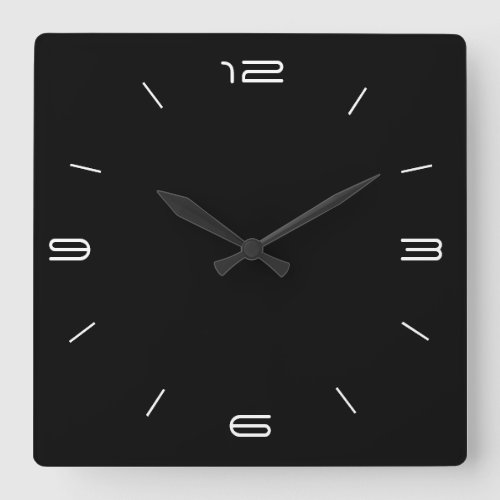 Classy Black with White Numerals Square Clocks