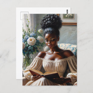 Classy Black Woman Reading A Book Postcard