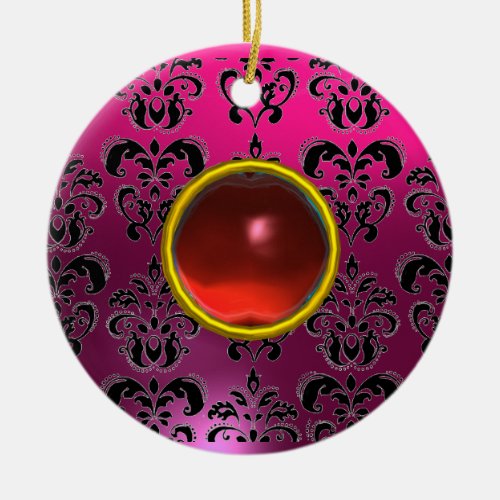 CLASSY BLACK YELLOW DAMASK GEM STONE CERAMIC ORNAMENT