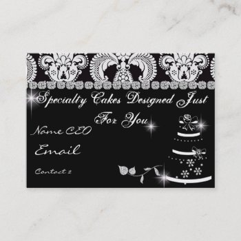 Classy Bling Bakery Business Card Damask Design by BusinessCardLounge at Zazzle