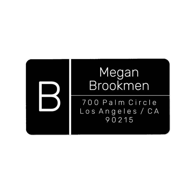 Classy Blk & White Design/DIY NameAddress Monogram Label (Front)