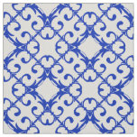 Classy Blue And White Azulejo Tiles Damask Pattern Fabric