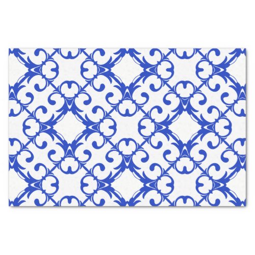 Classy Blue And White Azulejo Tiles Damask Pattern Tissue Paper