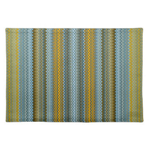 Classy Blue and Yellow Wavy Striped Pattern Cloth Placemat