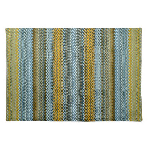 Classy Blue and Yellow Wavy Striped Pattern Cloth Placemat