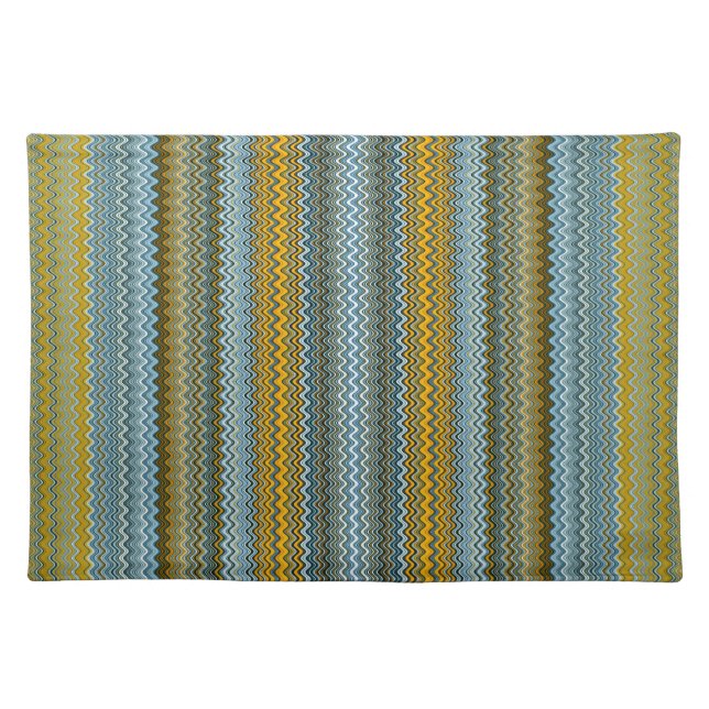 Classy Blue and Yellow Wavy Striped Pattern Cloth Placemat (Front)