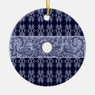 Classy Blue Baroque Pattern by LeahG - cherubs Ceramic Ornament
