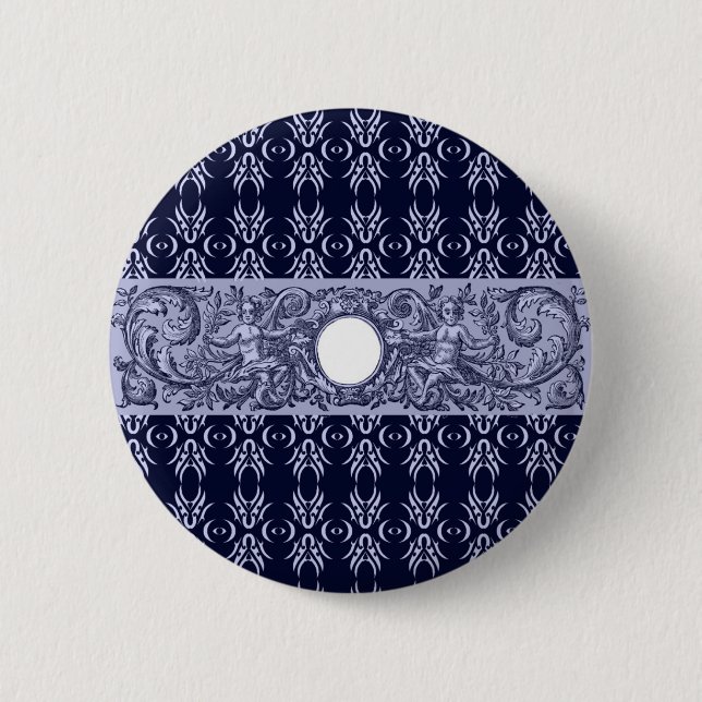 Classy Blue Baroque Pattern by LeahG - cherubs Pinback Button (Front)