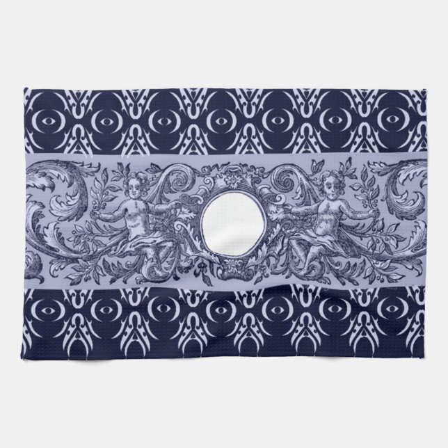 Classy Blue Baroque Pattern by LeahG - cherubs Towel (Horizontal)