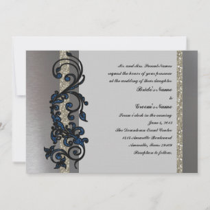 Classy Blue Black Silver Fancy Wedding Invitation