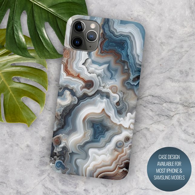 Classy Blue Brown Gray White Quartz Agate Pattern Case-Mate iPhone Case (Creator Uploaded)