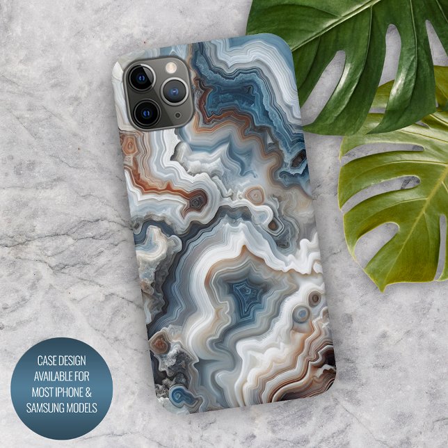Classy Blue Brown Gray White Quartz Agate Pattern iPhone Case (Creator Uploaded)