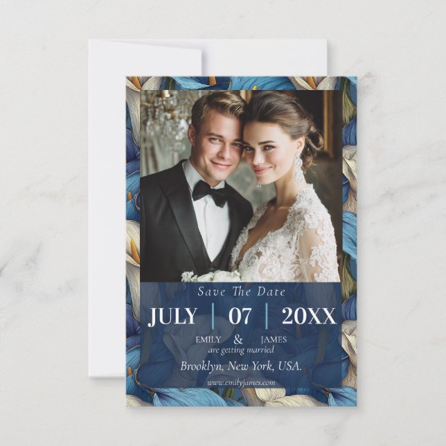 Classy Blue Calla Lilies Charm Rustic Wedding Save The Date (Front)