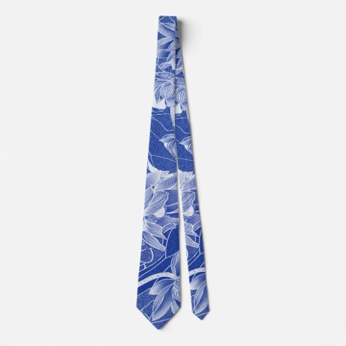 Classy Blue Chinoiserie Chic Blue Lotus Floral Neck Tie