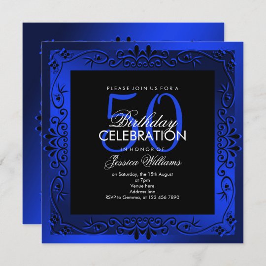 Classy Blue Decorative Framed 50th Birthday Invitation | Zazzle.com