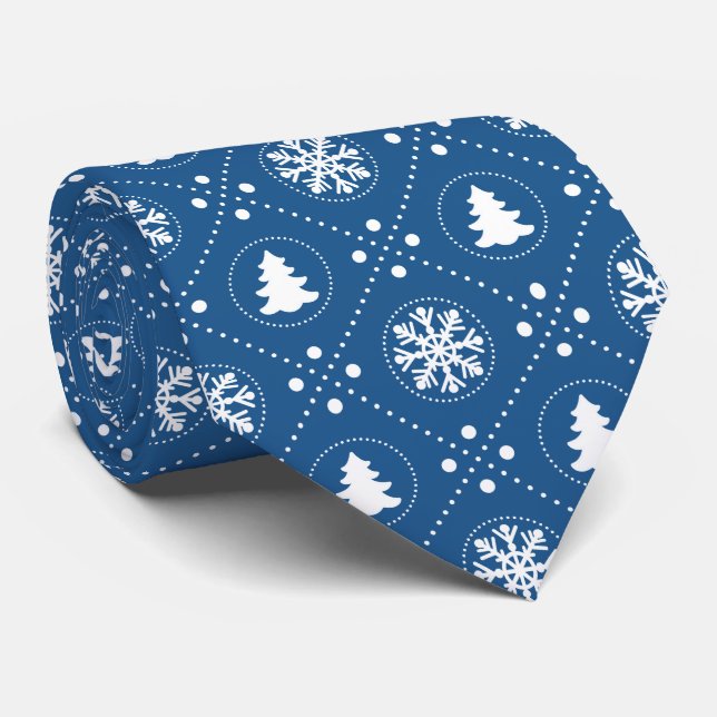Classy Blue Festive Christmas Pattern Tie (Rolled)