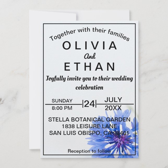 Classy blue floral photo Wedding Invitation (Front)
