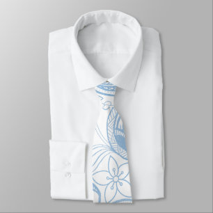 Classy Blue Glitter Paisley Floral White Pattern Neck Tie