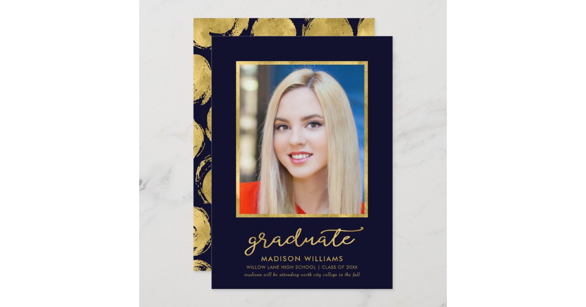 Classy Blue Gold Photo Graduation Announcement | Zazzle.com