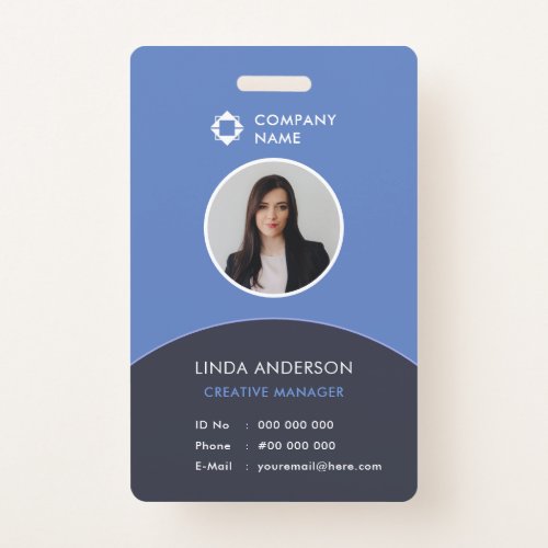 Classy Blue Gray Employee Photo ID Company Logo Badge