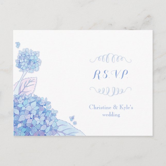 Classy Blue Hydrangeas Wedding RSVP Invitation Postcard (Front)
