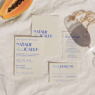 Classy Blue Old Money Retro Boho Wedding  Invitation