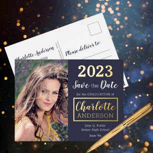 Classy Blue Photo Graduation Announcement