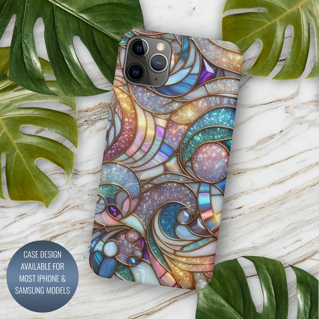 Classy Blue Pink Faux Iridescent Glass Mosaic Case-Mate iPhone Case (Creator Uploaded)