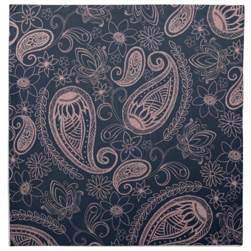 Classy Blue Rose Gold Glitter Paisley Floral Cloth Napkin