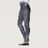 Geometric Navy Blue Peach Marble and Rose Gold Leggings