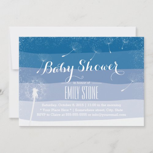 Classy Blue Shades Dandelion Blowing Baby Shower 5x7 Paper Invitation Card