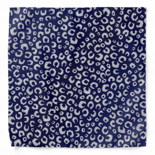 Classy Blue Silver Glitter Leopard Animal Print Bandana