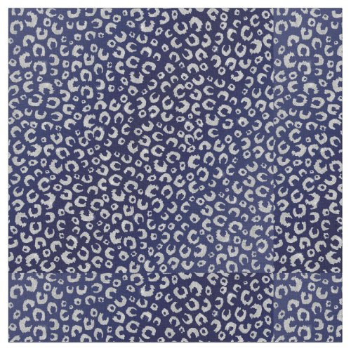 Classy Blue Silver Glitter Leopard Animal Print Fabric