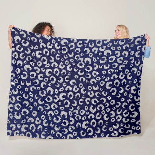 Classy Blue Silver Glitter Leopard Animal Print Fleece Blanket