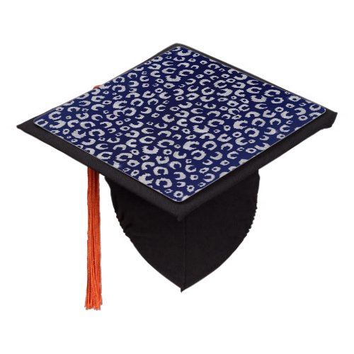 Classy Blue Silver Glitter Leopard Animal Print Graduation Cap Topper