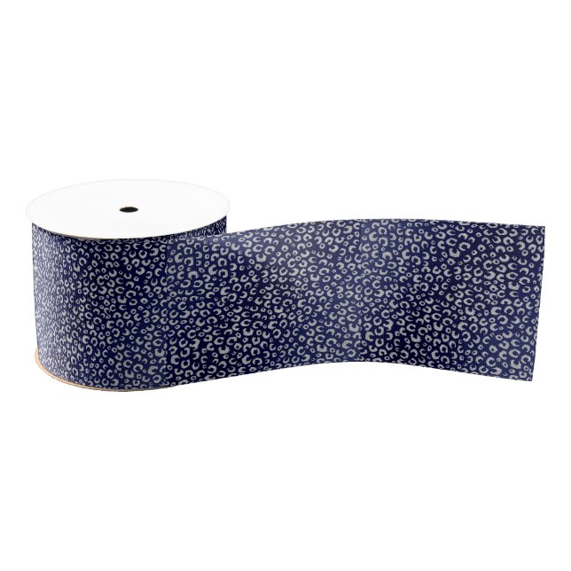 Classy Blue Silver Glitter Leopard Animal Print Grosgrain Ribbon (Spool)