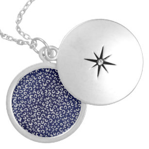 Classy Blue Silver Glitter Leopard Animal Print Locket Necklace