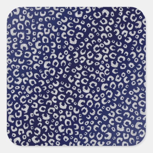 Classy Blue Silver Glitter Leopard Animal Print Square Sticker