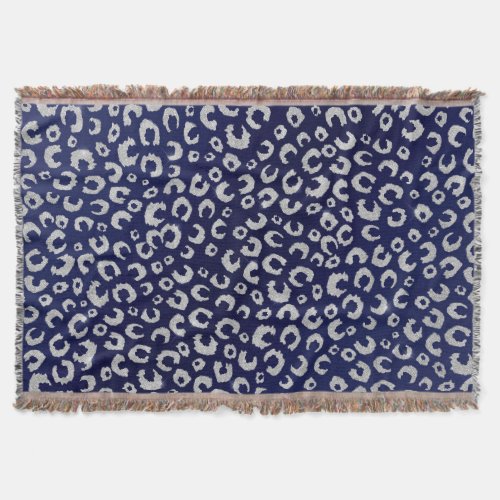 Classy Blue Silver Glitter Leopard Animal Print Throw Blanket