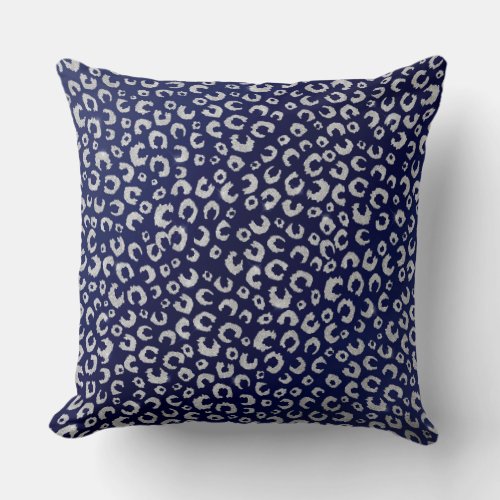 Classy Blue Silver Glitter Leopard Animal Print Throw Pillow
