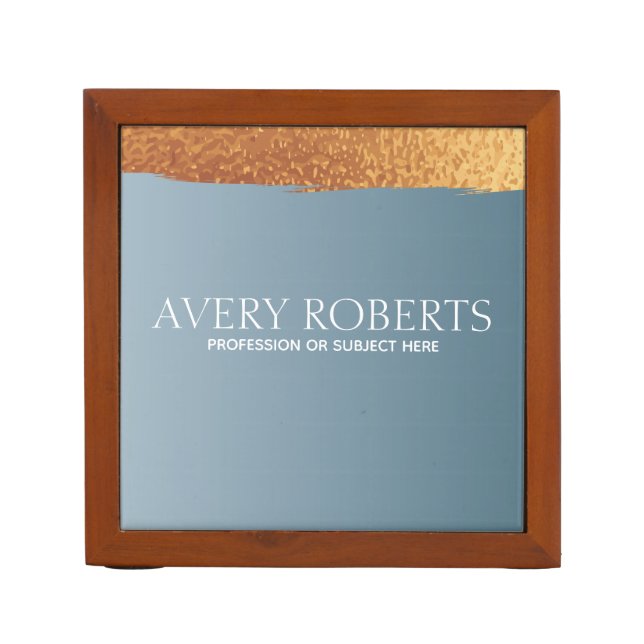Classy blue steel gold stripe desk organizer (Front)