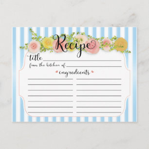 Classy Blue Stripes with Roses Recipe Card