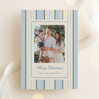 Classy Blue Vintage Wallpaper Christmas Photo Holiday Card