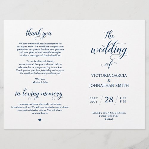 Classy Blue Wedding Ceremony Foldable Program