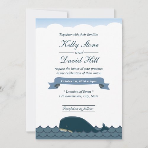 Classy Blue Whale  Sea Wedding Invitations