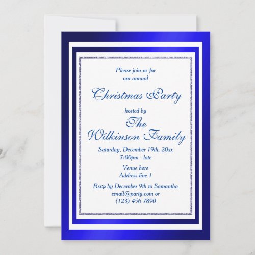 Classy Blue  White Christmas Party Invitation